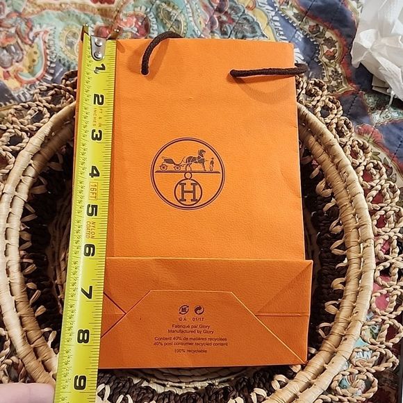 Hermes Authentic Designer Orange Shopping Small Gift Bag 9 X 6 - Picture 7 of 7